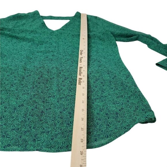 CAbi Blouse Medium Green Paisley‎ Print Bountiful Sheer Cut-Out Back Top - Picture 8 of 9
